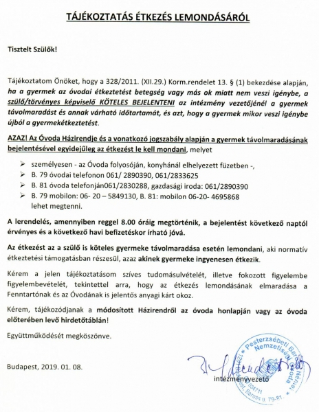 EBÉD BEFIZETÉS RENDJE 2019. I. félév