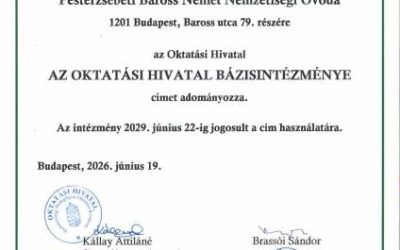 Pesterzsébeti Baross Német Nemzetiségi Óvoda az Oktatási Hivatal Bázisintézménye 2026-2029